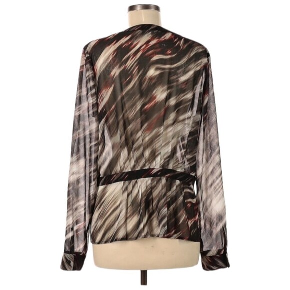 Hinge Blouse Womens Size M Pleated Peplum Neutral Black Brown Fairygrunge - Picture 2 of 5